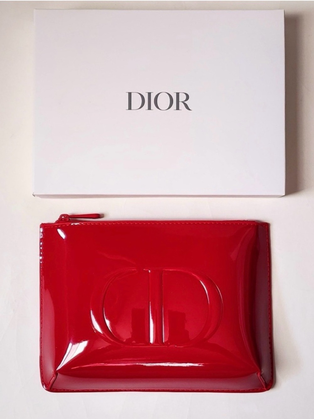 Dior Glossy Patent Leather Zip Pouch in Red